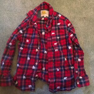 Boden Red and Blue Plaid Shirt with polar bears